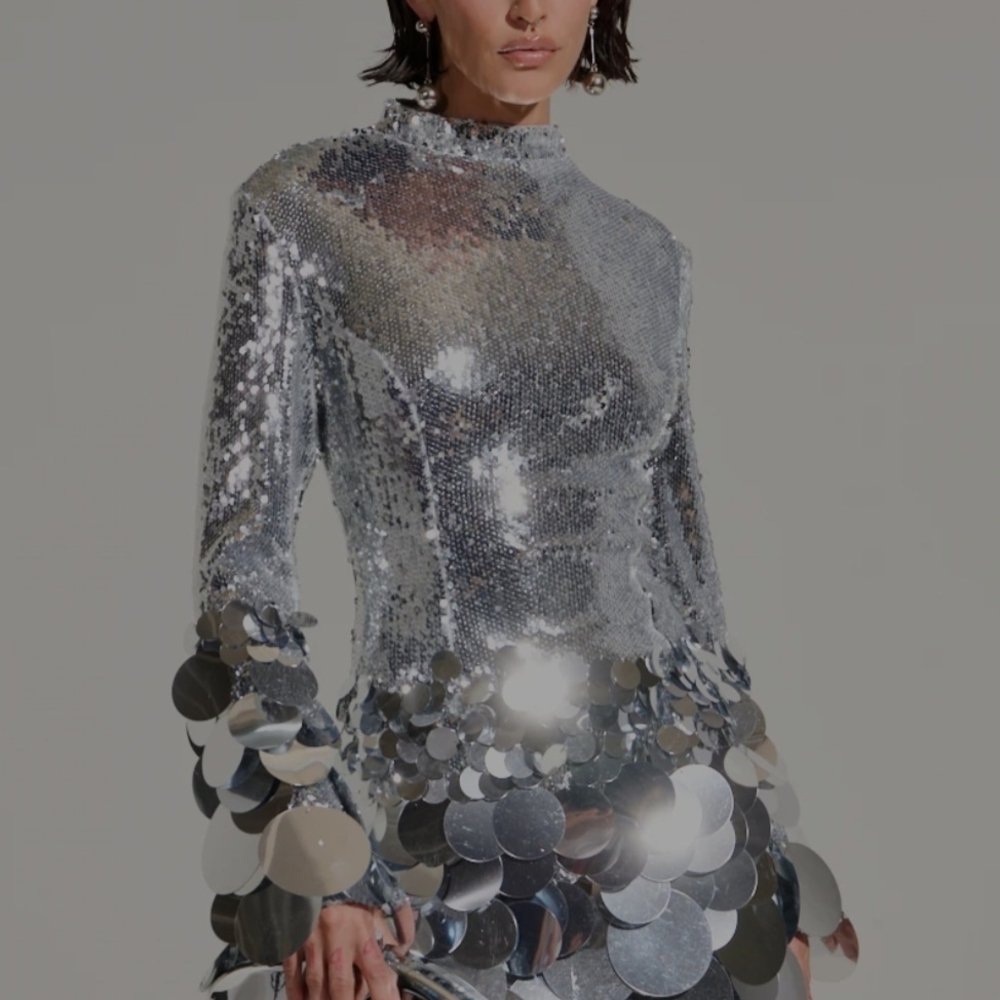 AKIRA Silver Sequin Mini Dress